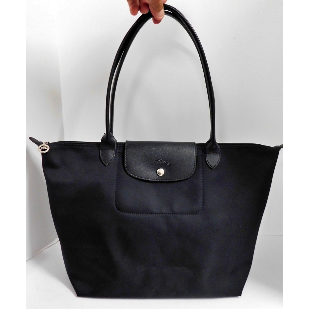Longchamp Modele Depose Black Nylon Leather Large Tote Bag France
